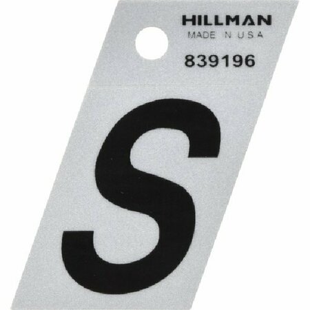 HILLMAN Angle-Cut Letter, Character: S, 1-1/2 in H Character, Black Character, Silver Background, Mylar 839196